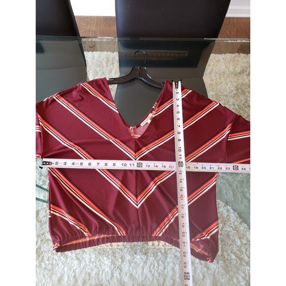 Express Blouse Top Women's Large Red Striped Elastic Waist Long Sleeve V Neck - Picture 9 of 13